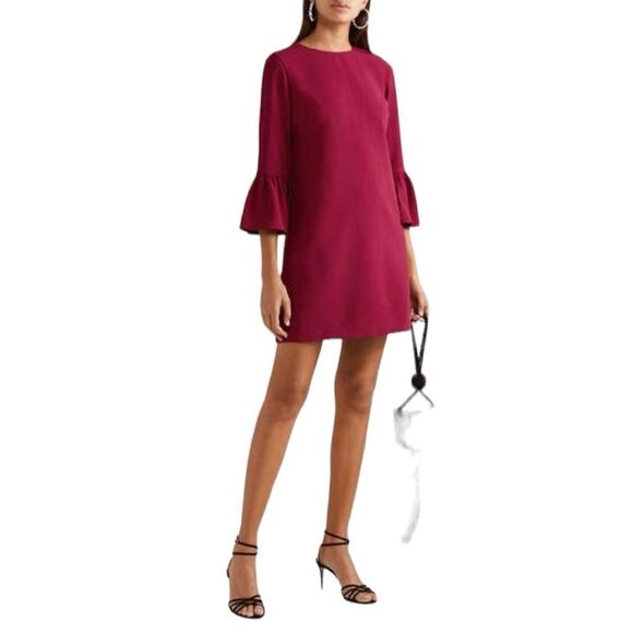 Alice + Olivia Coley Crepe Dress 3/4 Bell Sleeve‎ Maroon Size 2 - Picture 3 of 10